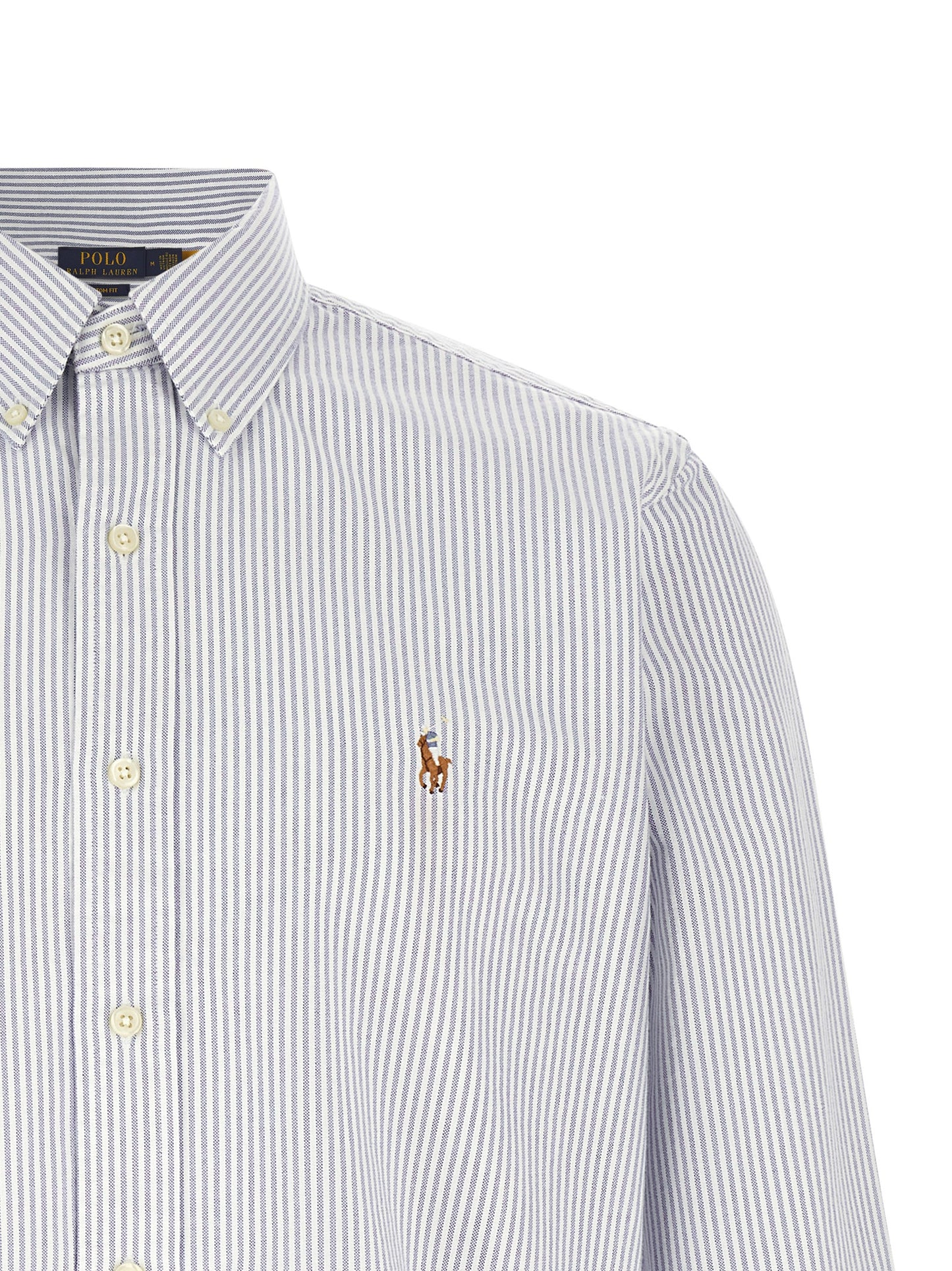 Shirt by Polo Ralph Lauren for men in cotton multicolor, patterned & striped, featuring a nuanced and nuanced split button-down-collar neckline for a sophisticated finish.