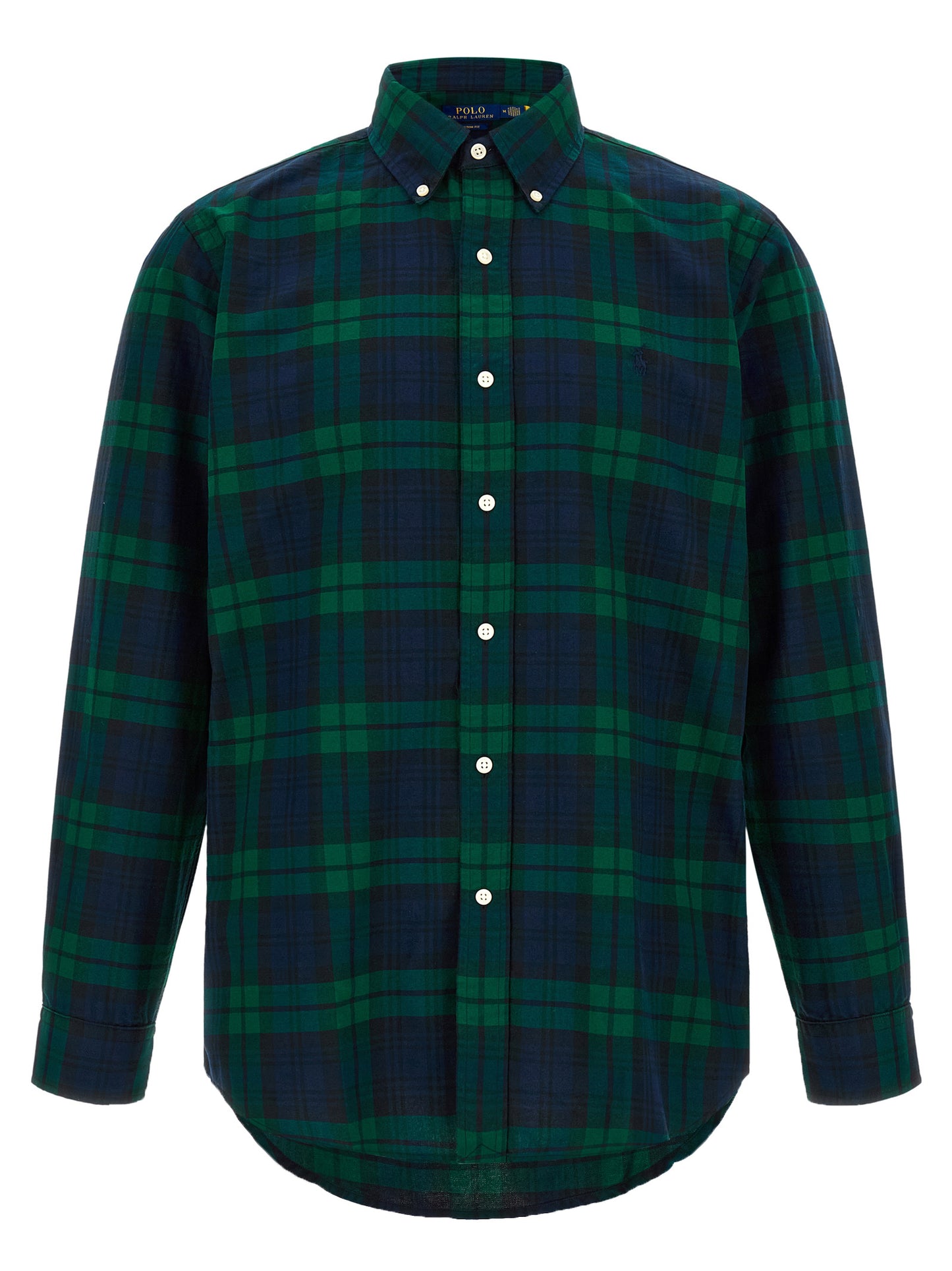 Shirt by Polo Ralph Lauren for men in cotton green, multicolor, navy, patterned & tartan features an architectural silhouette with a refined and elegant button-down-collar neckline for a architectural look.