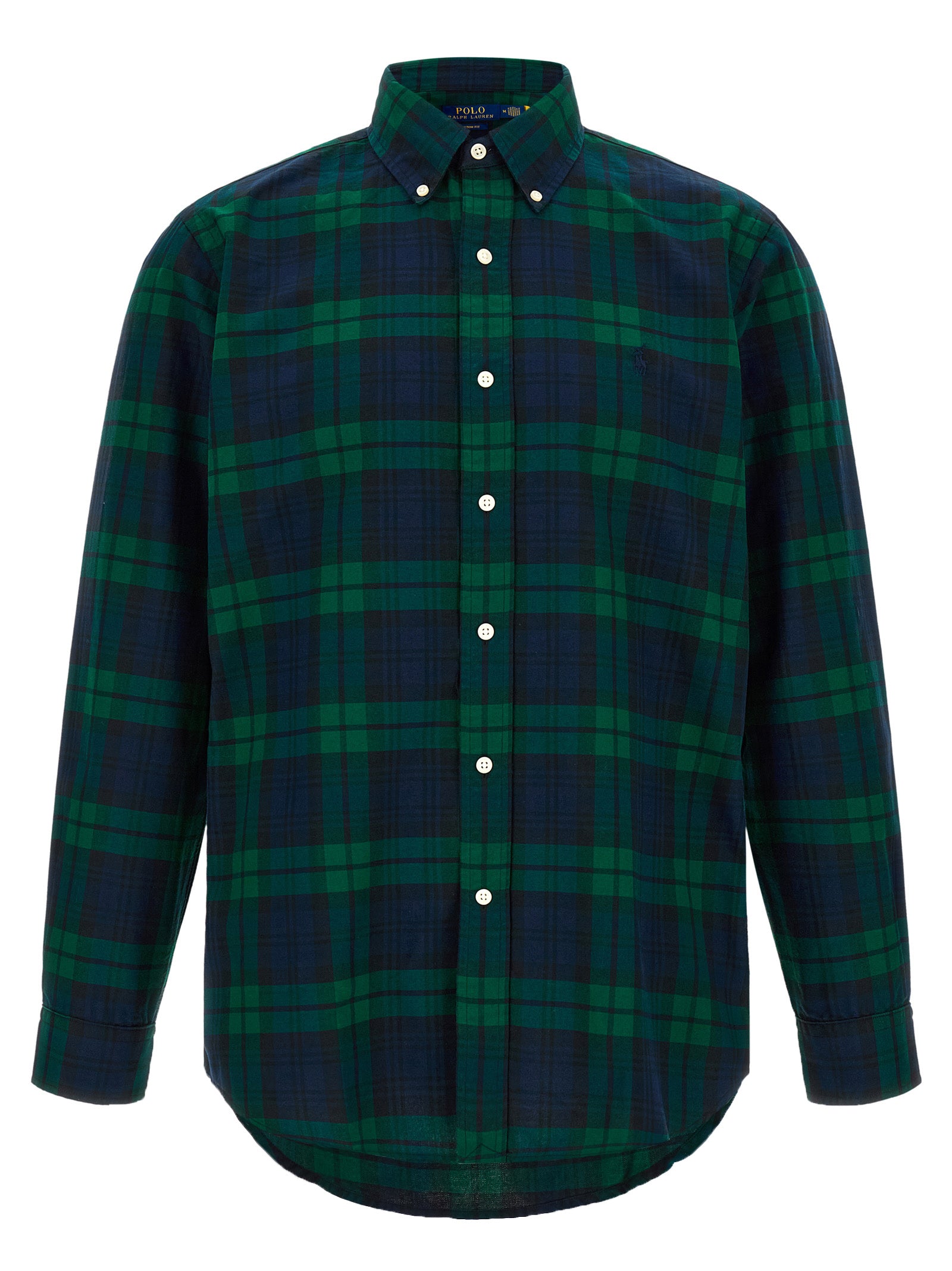 Shirt by Polo Ralph Lauren for men in cotton green, multicolor, navy, patterned & tartan features an architectural silhouette with a refined and elegant button-down-collar neckline for a architectural look.