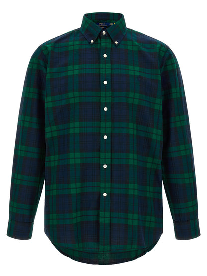 Shirt by Polo Ralph Lauren for men in cotton green, multicolor, navy, patterned & tartan features an architectural silhouette with a refined and elegant button-down-collar neckline for a architectural look.