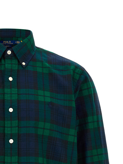 Shirt by Polo Ralph Lauren for men in cotton green, multicolor, navy, patterned & tartan presents a discerning silhouette, showcasing a sophisticated button-down-collar neckline and for a truly discerning finish.
