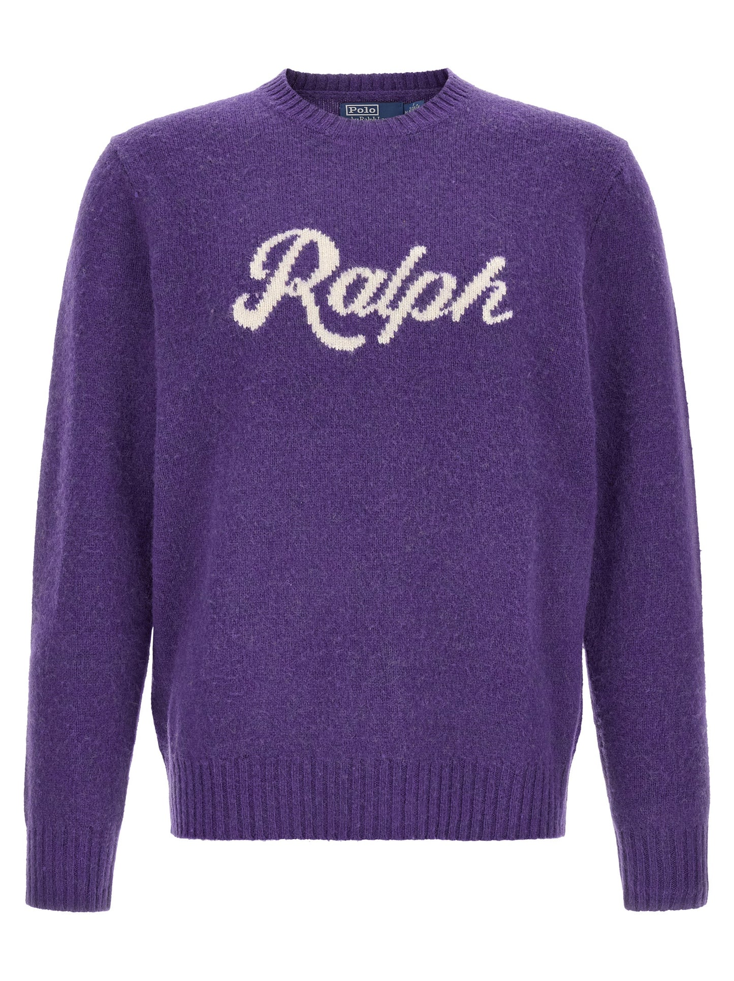 Cardigan by Polo Ralph Lauren for men in cashmere cream & purple features a dramatic silhouette, showcasing a sophisticated and dramatic detail for a timeless, premium look.