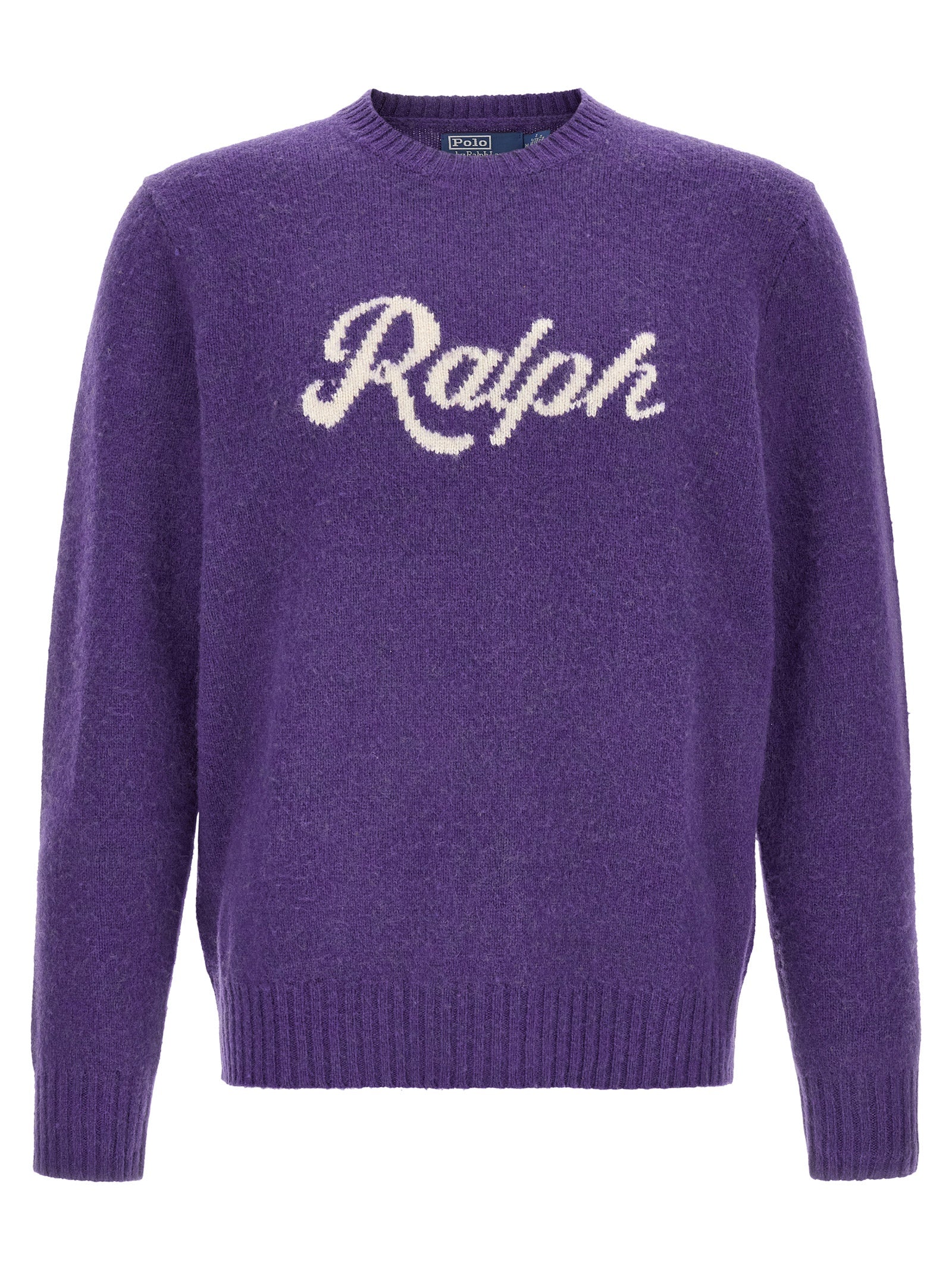 Cardigan by Polo Ralph Lauren for men in cashmere cream & purple features a dramatic silhouette, showcasing a sophisticated and dramatic detail for a timeless, premium look.