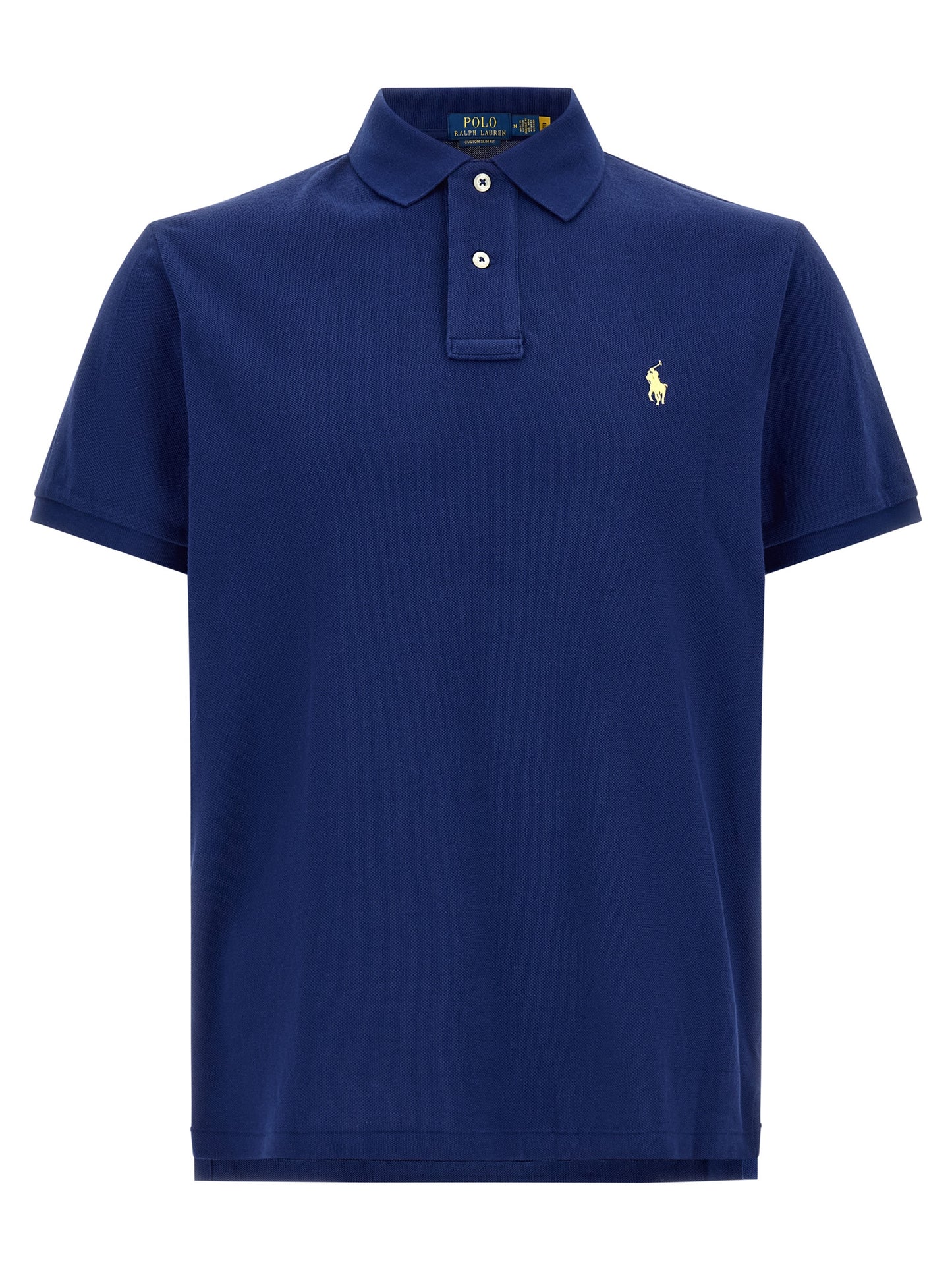 Polo Shirt by Polo Ralph Lauren for men in cotton blue showcases a sharp silhouette, detailed with a refined and sharp short-sleeve for a sophisticated finish.