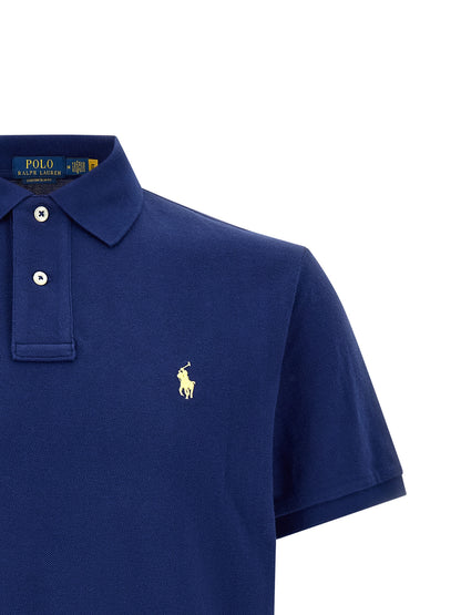 Polo Shirt by Polo Ralph Lauren for men in cotton blue showcases a sharp silhouette, detailed with a refined and sharp for a sophisticated finish.