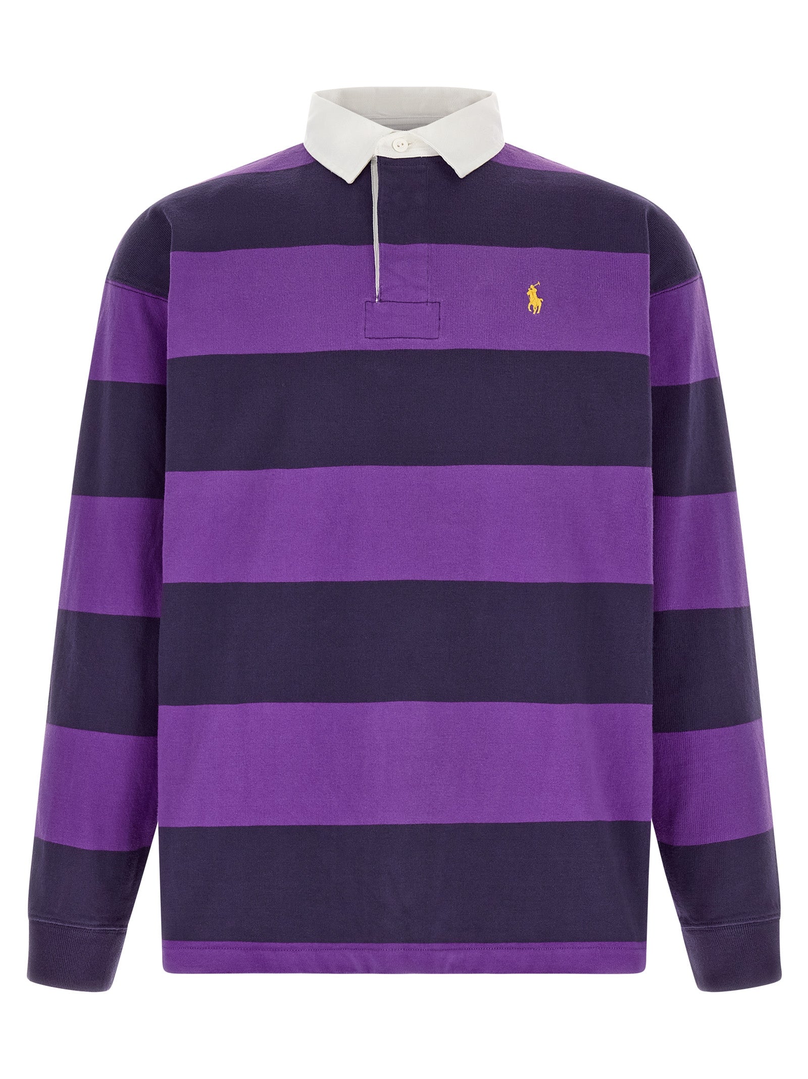 Polo Shirt by Polo Ralph Lauren for men in cotton twill purple, white, yellow & striped presents a sleek silhouette, featuring a refined and for a sleek finish.