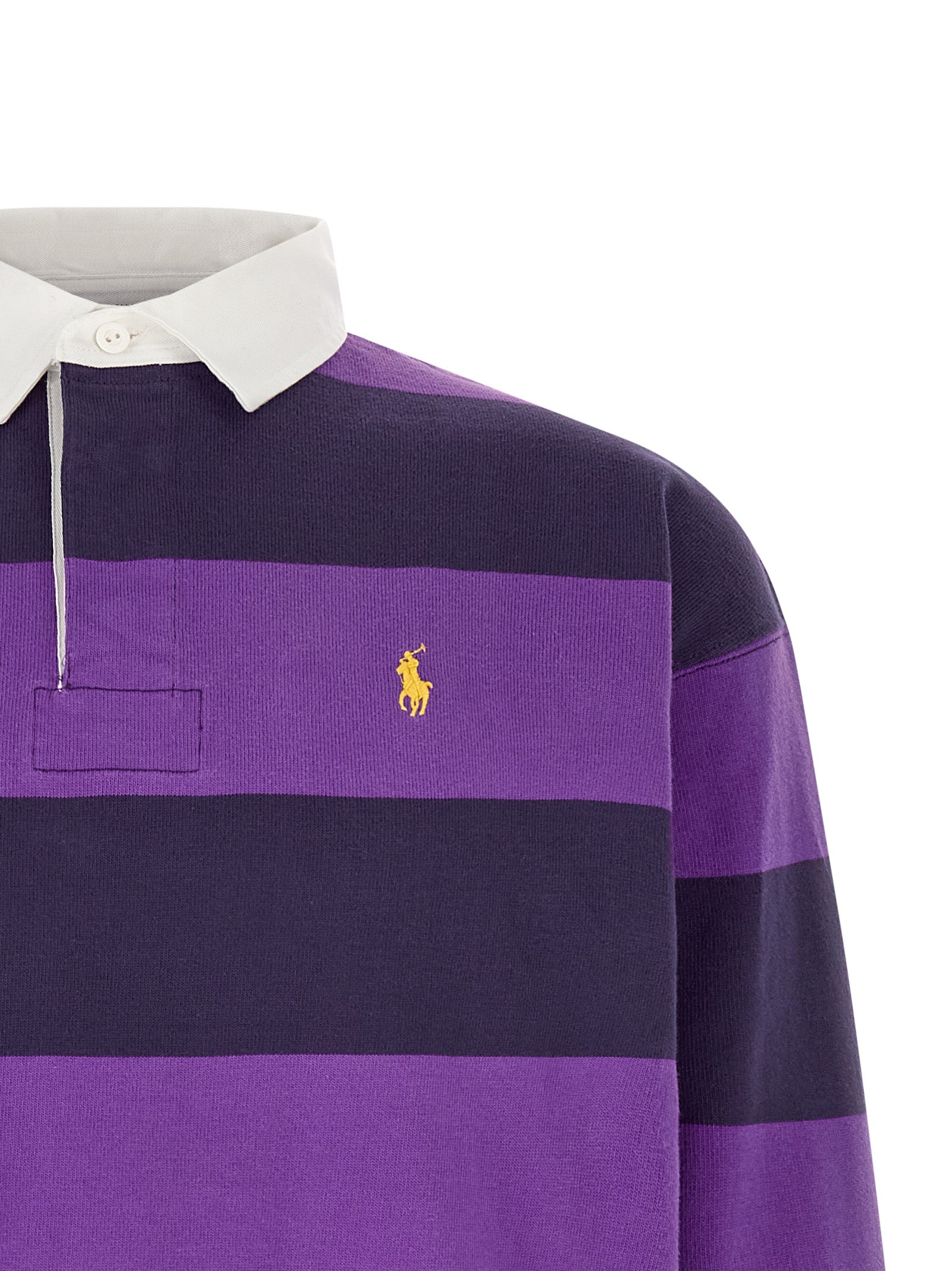 This Polo Shirt by Polo Ralph Lauren for men in cotton twill purple, white, yellow & striped presents a flawless silhouette, showcasing flawless detailing and a refined for a truly flawless aesthetic.