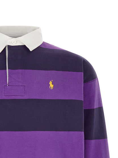 This Polo Shirt by Polo Ralph Lauren for men in cotton twill purple, white, yellow & striped presents a flawless silhouette, showcasing flawless detailing and a refined for a truly flawless aesthetic.