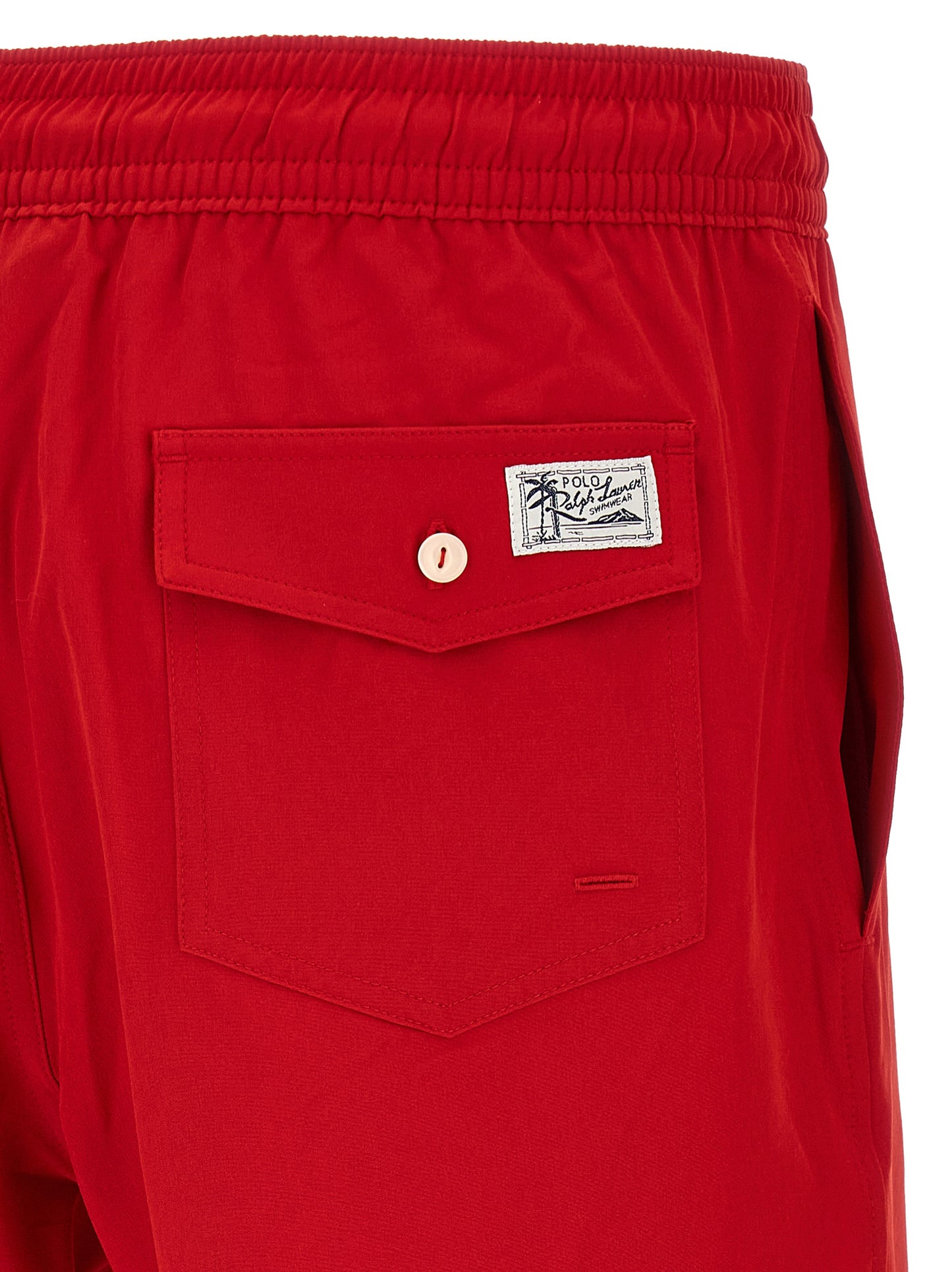 Swim Shorts from Polo Ralph Lauren for men in stretch polyester mesh multicolor, navy, red & white features an sleek silhouette, showcasing the distinct style of the Pony Men's Stretch Polyester Mesh Swim Shorts collection.