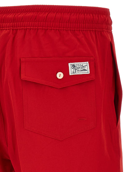 Swim Shorts from Polo Ralph Lauren for men in stretch polyester mesh multicolor, navy, red & white features an sleek silhouette, showcasing the distinct style of the Pony Men's Stretch Polyester Mesh Swim Shorts collection.