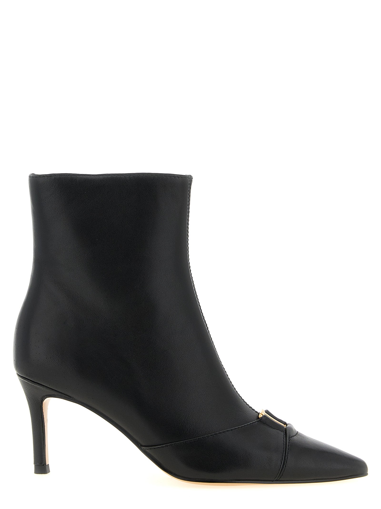 Stiletto Ankle Boots by Twinset for women in leather black & gold features an high-performance silhouette, showcasing the sophisticated design of the Women's Leather Stiletto Ankle Boots with a stiletto and a refined .