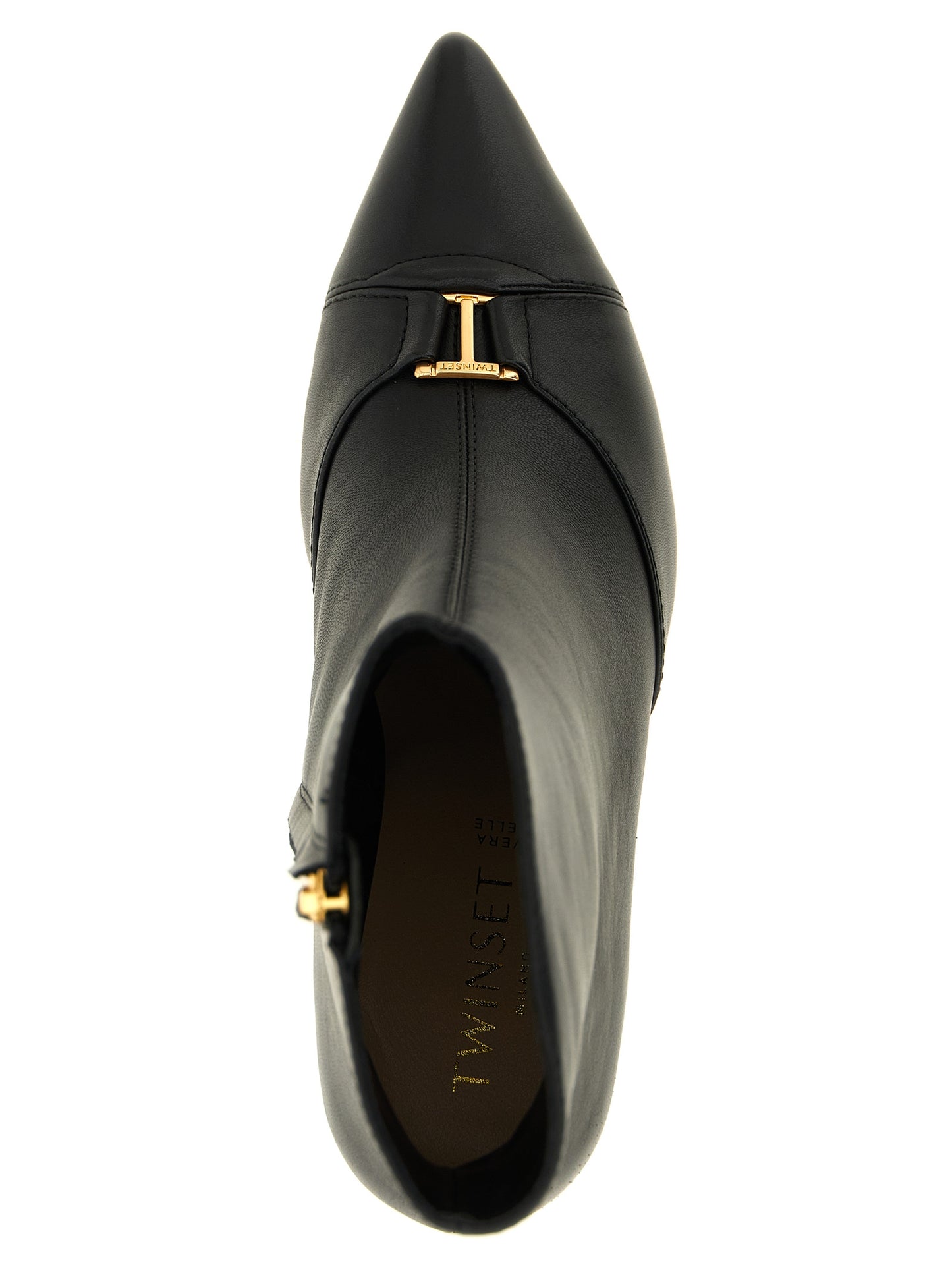 Stiletto Ankle Boots by Twinset for women in leather black & gold features an enchanting design from the Women's Leather Stiletto Ankle Boots collection, highlighting a enchanting stiletto and for a refined look.