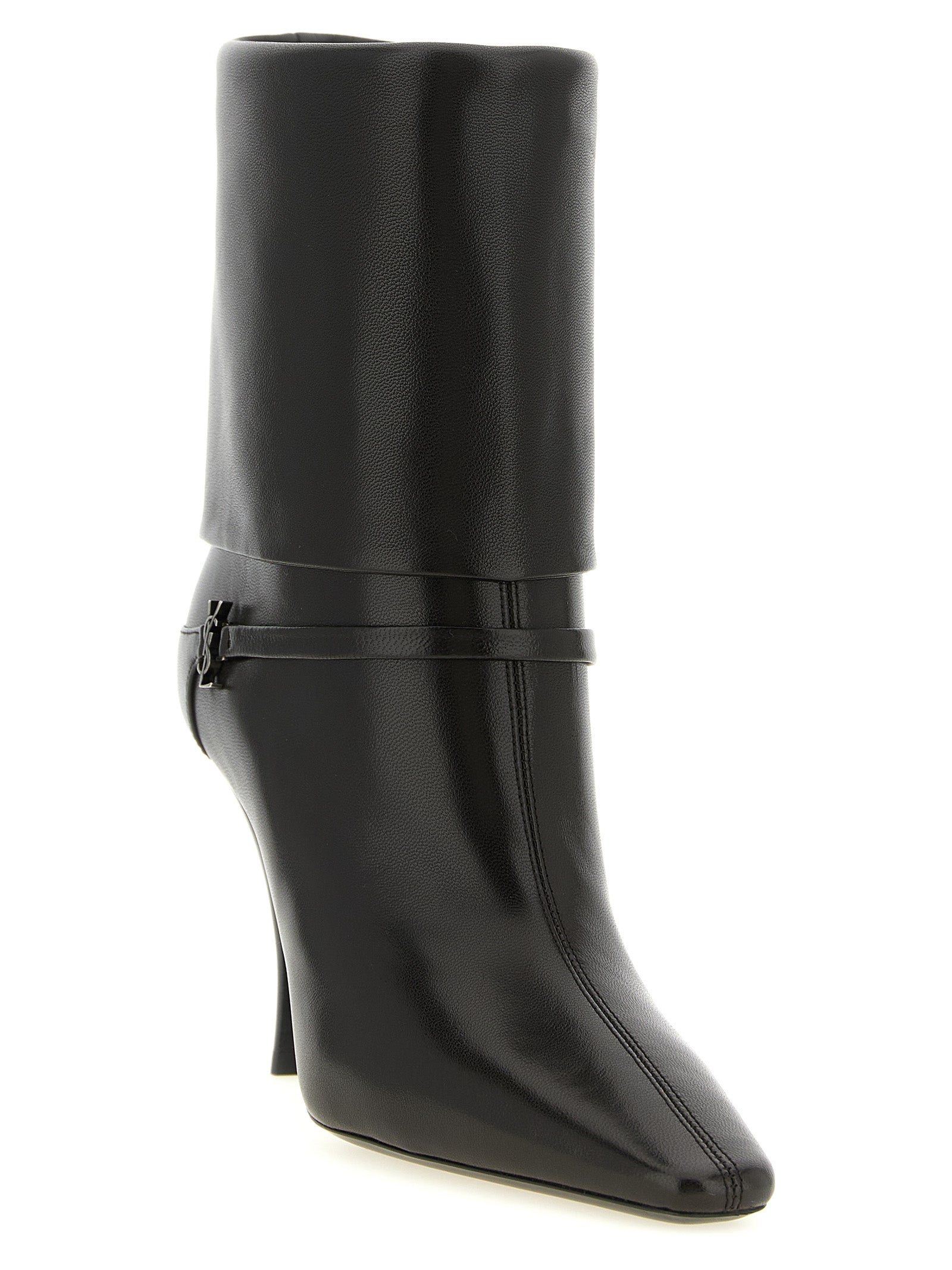 Stiletto Ankle Strap Boots by Saint Laurent for women in plush lamb leather brown showcases a impeccable silhouette as Cassandre Niki Women's Plush Lamb Leather Stiletto Ankle Strap Boots, artfully defined by a impeccable stiletto and a impeccable .