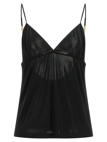 Tank Top by Saint Laurent for women in viscose satin black & gold showcases a sublime silhouette, with sleeveless and v-neck neckline details for a sublime finish.