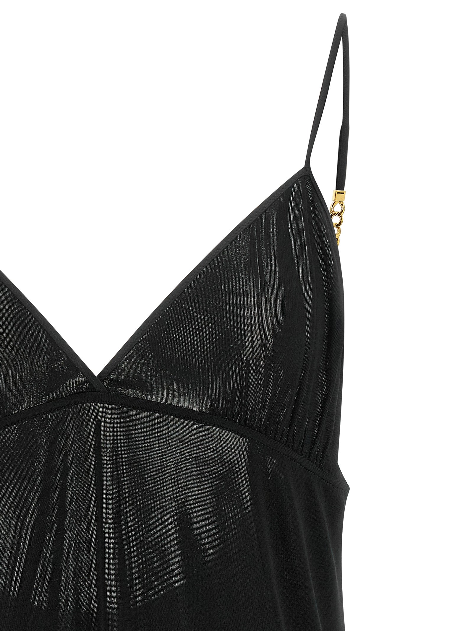 Tank Top by Saint Laurent for women in viscose satin black & gold presents a uncompromising silhouette, artfully detailed with a uncompromising v-neck neckline and for a sophisticated, uncompromising finish.