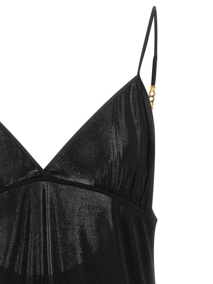 Tank Top by Saint Laurent for women in viscose satin black & gold presents a uncompromising silhouette, artfully detailed with a uncompromising v-neck neckline and for a sophisticated, uncompromising finish.