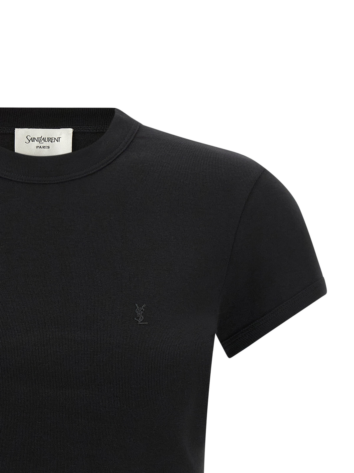 Saint Laurent Cassandre Women's Crew Neck Cotton Activewear T-Shirt - Black