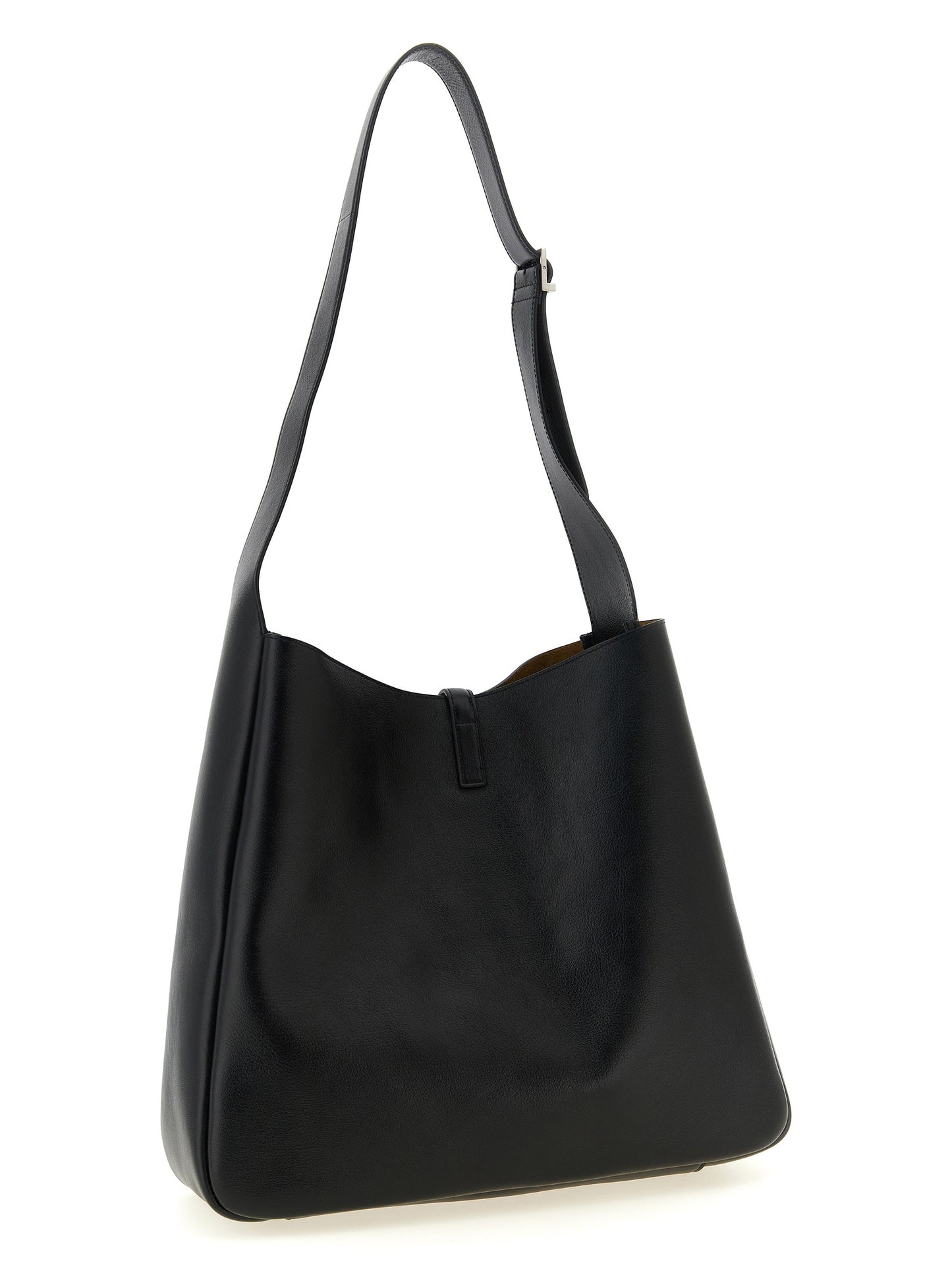 Hobo Clutch Shoulder Bag by Saint Laurent for men in bos taurus suede calf leather black & silver presents a versatile silhouette, showcasing a secure zipper & hook and versatile with versatile shoulder-strap & adjustable-strap for a sophisticated look.