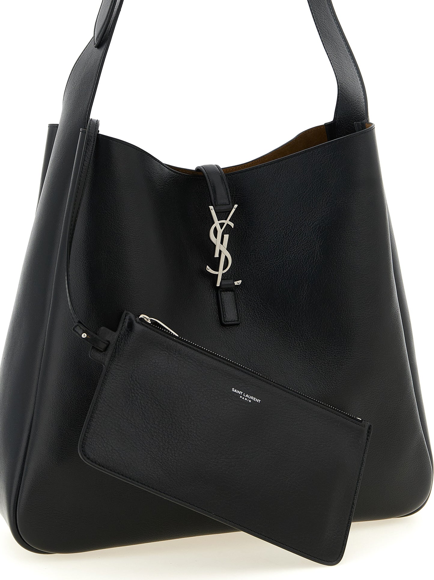Hobo Clutch Shoulder Bag by Saint Laurent for men in bos taurus suede calf leather black & silver features an effortlessly chic silhouette with a secure zipper & hook, ample , and versatile shoulder-strap & adjustable-strap for effortlessly chic everyday luxury.