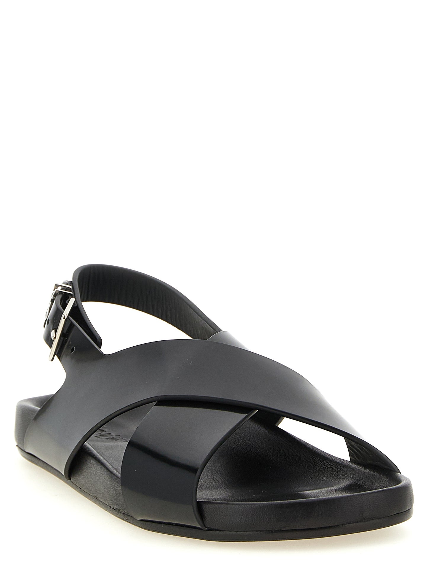 Flat Slingback Sandals by Saint Laurent for men in bos taurus calfskin leather black & silver features an exquisite silhouette, showcasing the exquisite Cassandre Men's Bos Taurus Calfskin Leather Flat Slingback Sandals with a flat and .