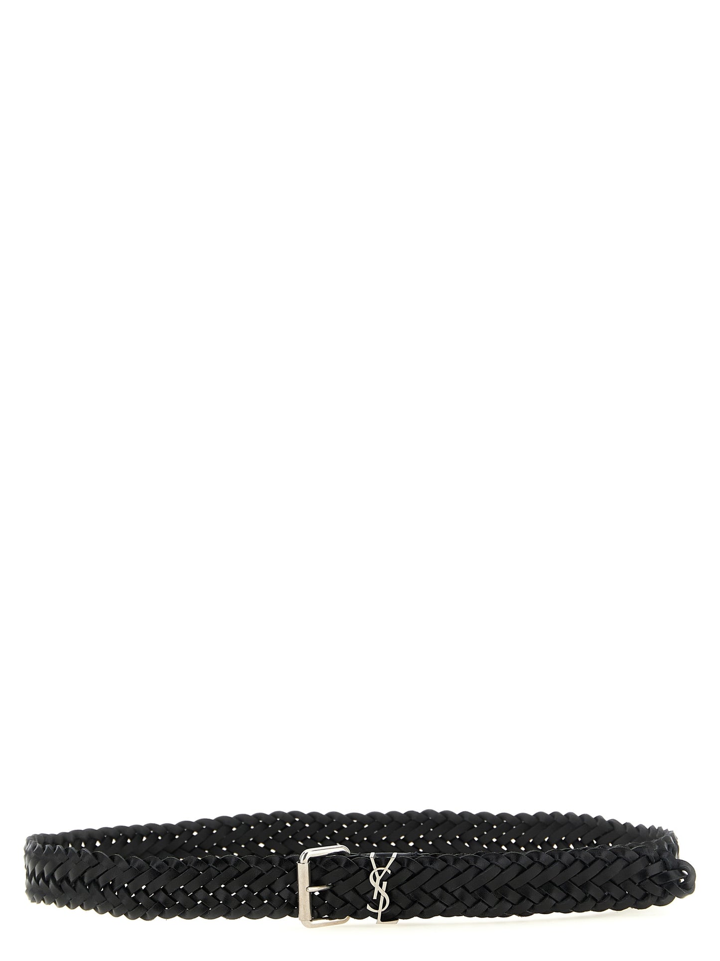 Belt by Saint Laurent for men in bos taurus calfskin leather black, silver & patterned features an artisanal silhouette, showcasing the artisanal craftsmanship of the Cassandre Bos Taurus Calfskin Leather Belt collection for a artisanal finish.