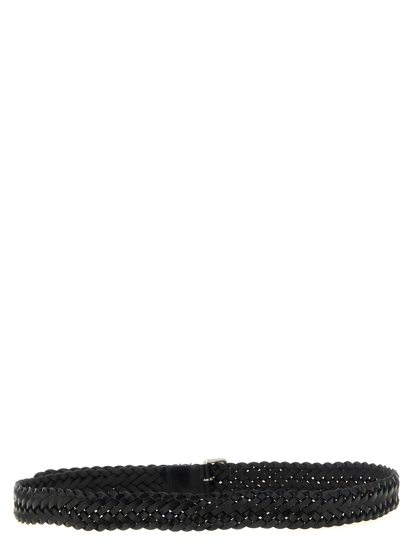 Belt by Saint Laurent for men in bos taurus calfskin leather black, silver & patterned presents a artisanal silhouette from the Cassandre Bos Taurus Calfskin Leather Belt collection, showcasing an artisanal design and refined craftsmanship for a artisanal look.