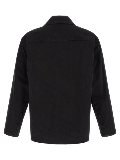 Overshirt by Saint Laurent for men in leather & cotton black features an architectural silhouette with a refined and elegant for a architectural look.