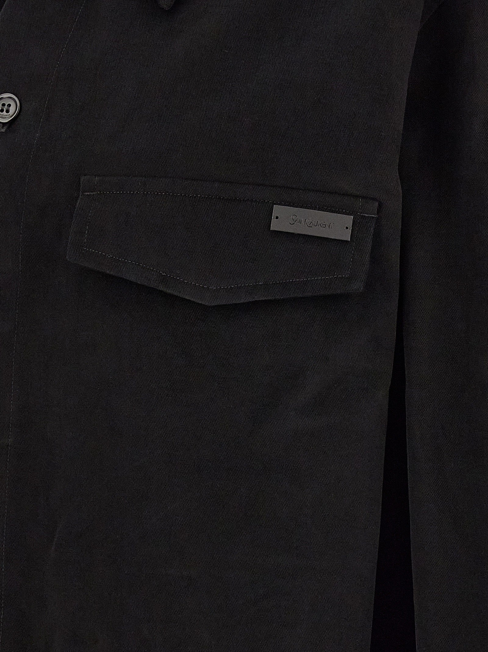 Overshirt by Saint Laurent for men in leather & cotton black showcases a sublime silhouette, artfully detailed with a sublime and for a sophisticated, sublime finish.