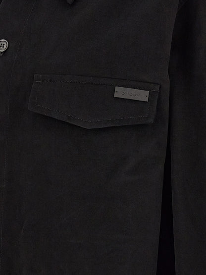 Overshirt by Saint Laurent for men in leather & cotton black showcases a sublime silhouette, artfully detailed with a sublime and for a sophisticated, sublime finish.
