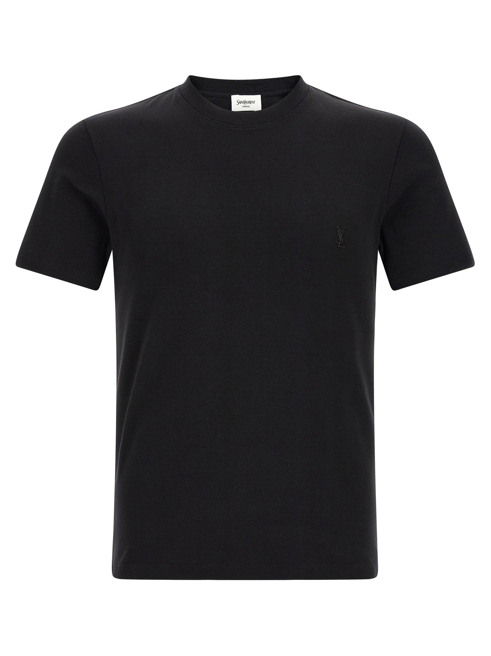T-Shirt by Saint Laurent for men in cotton black features a plush silhouette, showcasing a sophisticated and short-sleeve for a truly plush finish.