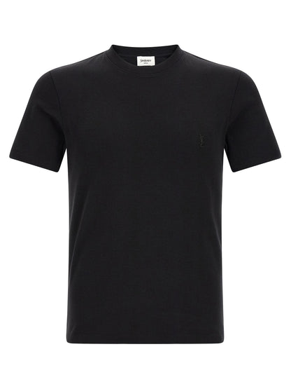 T-Shirt by Saint Laurent for men in cotton black features a plush silhouette, showcasing a sophisticated and short-sleeve for a truly plush finish.