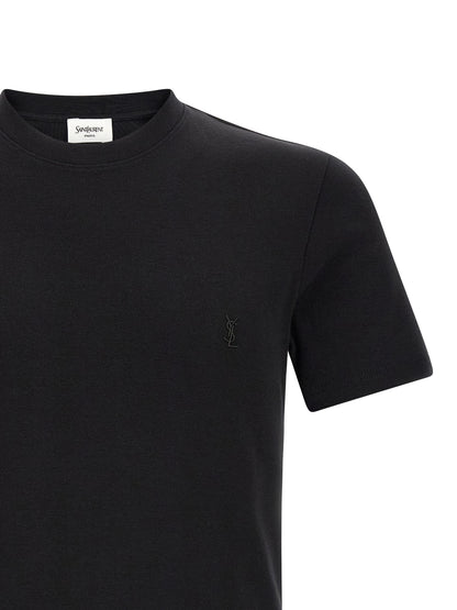 T-Shirt by Saint Laurent for men in cotton black showcases a fashionable silhouette, elegantly detailed with a fashionable and for a sophisticated, high-fashion look.