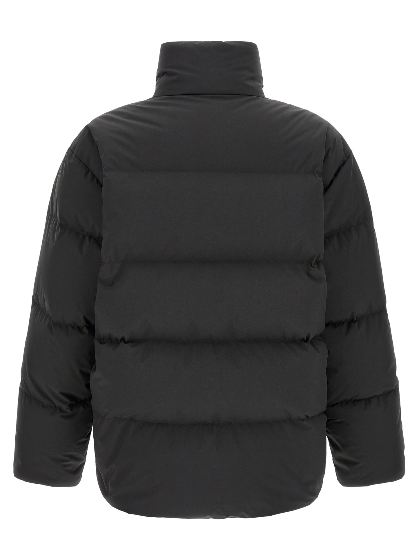 Puffer Jacket by Saint Laurent for men in polyester black showcases a bohemian silhouette, artfully detailed with a bohemian high-neck neckline and signature pockets & insulated for a truly bohemian finish.