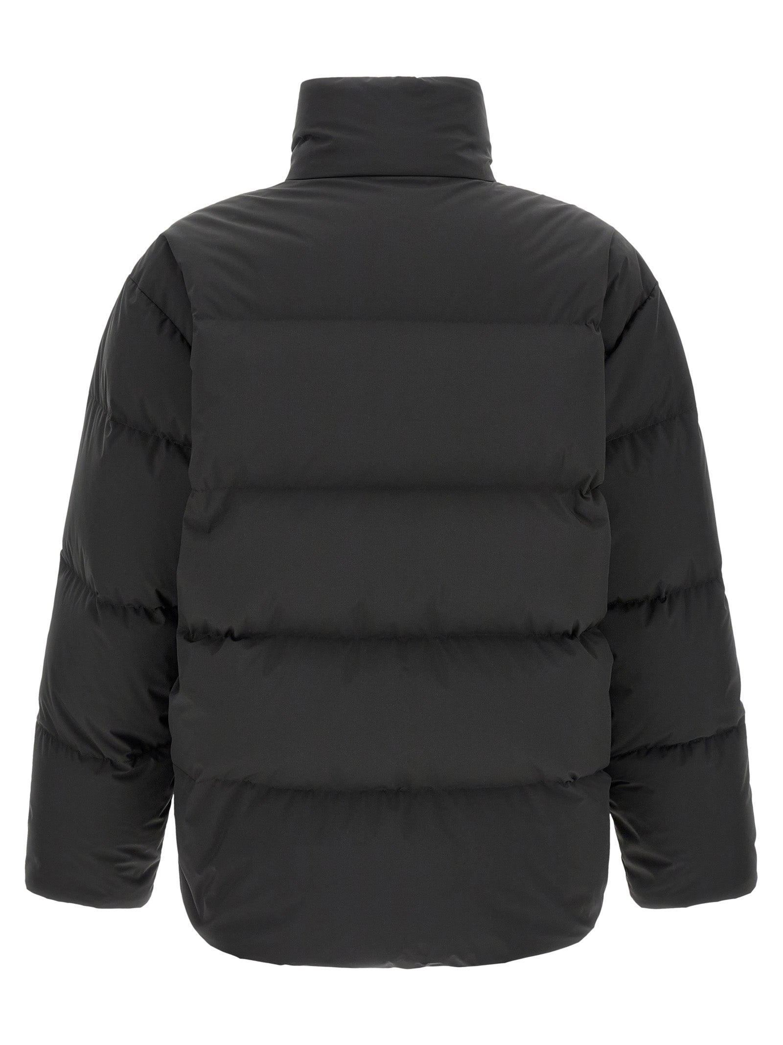 Puffer Jacket by Saint Laurent for men in polyester black showcases a bohemian silhouette, artfully detailed with a bohemian high-neck neckline and signature pockets & insulated for a truly bohemian finish.
