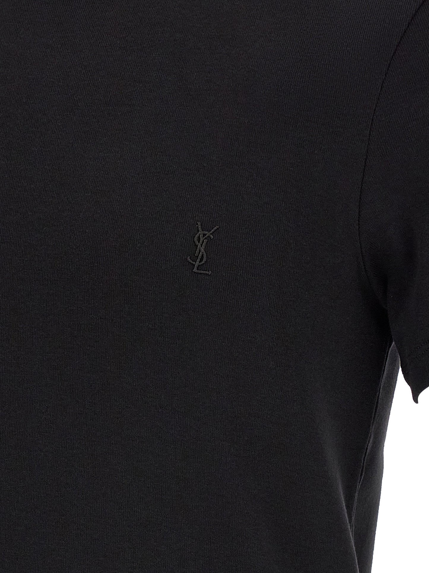 T-Shirt by Saint Laurent for men in cotton black showcases a dramatic silhouette, elegantly detailed with a dramatic and for a truly dramatic finish.