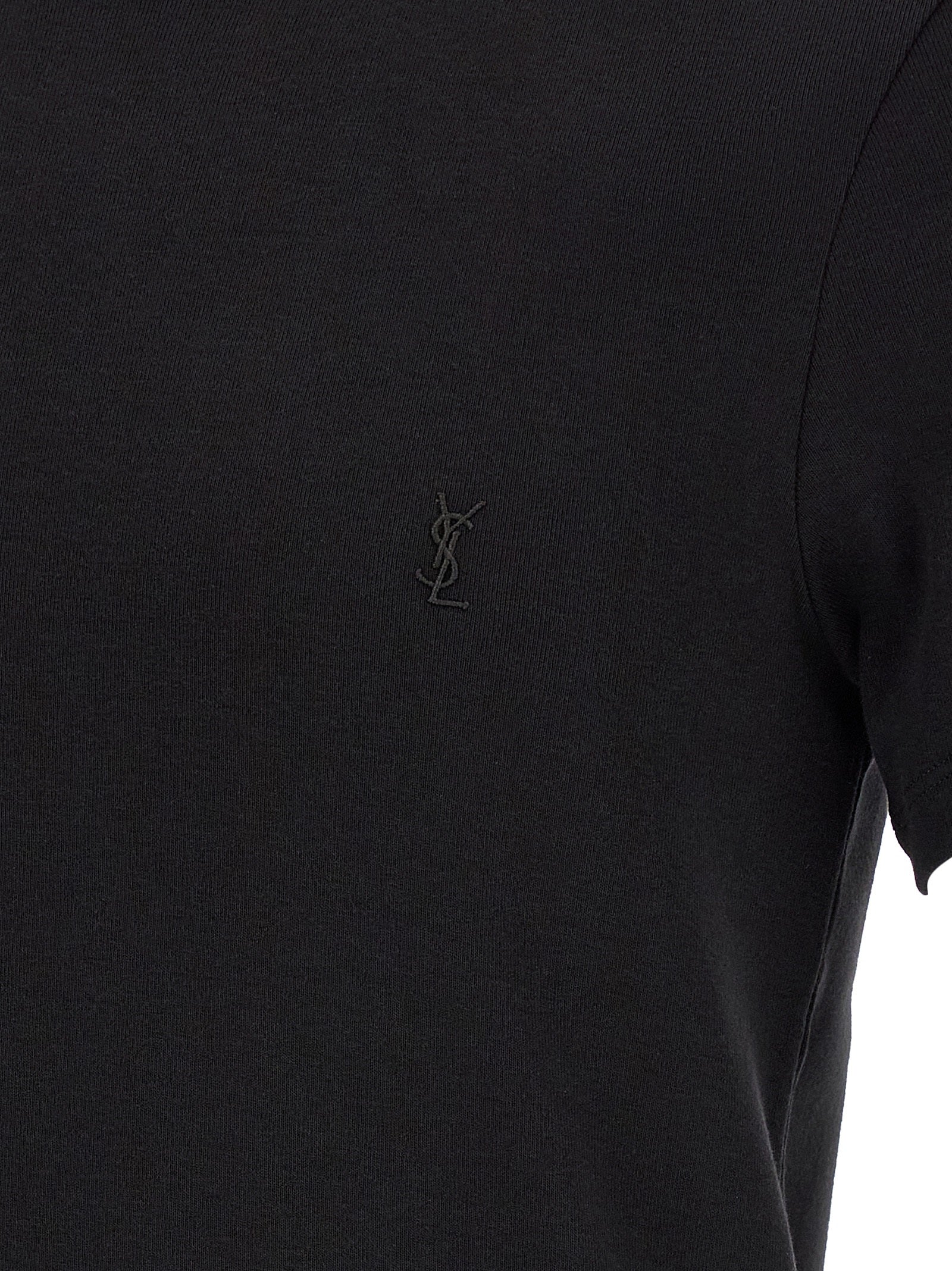 T-Shirt by Saint Laurent for men in cotton black showcases a dramatic silhouette, elegantly detailed with a dramatic and for a truly dramatic finish.