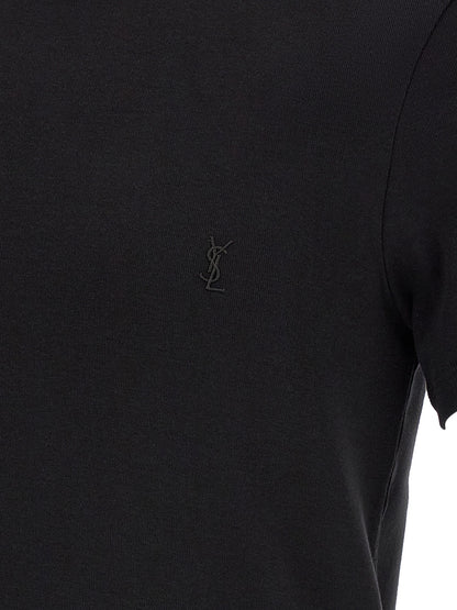 T-Shirt by Saint Laurent for men in cotton black showcases a dramatic silhouette, elegantly detailed with a dramatic and for a truly dramatic finish.