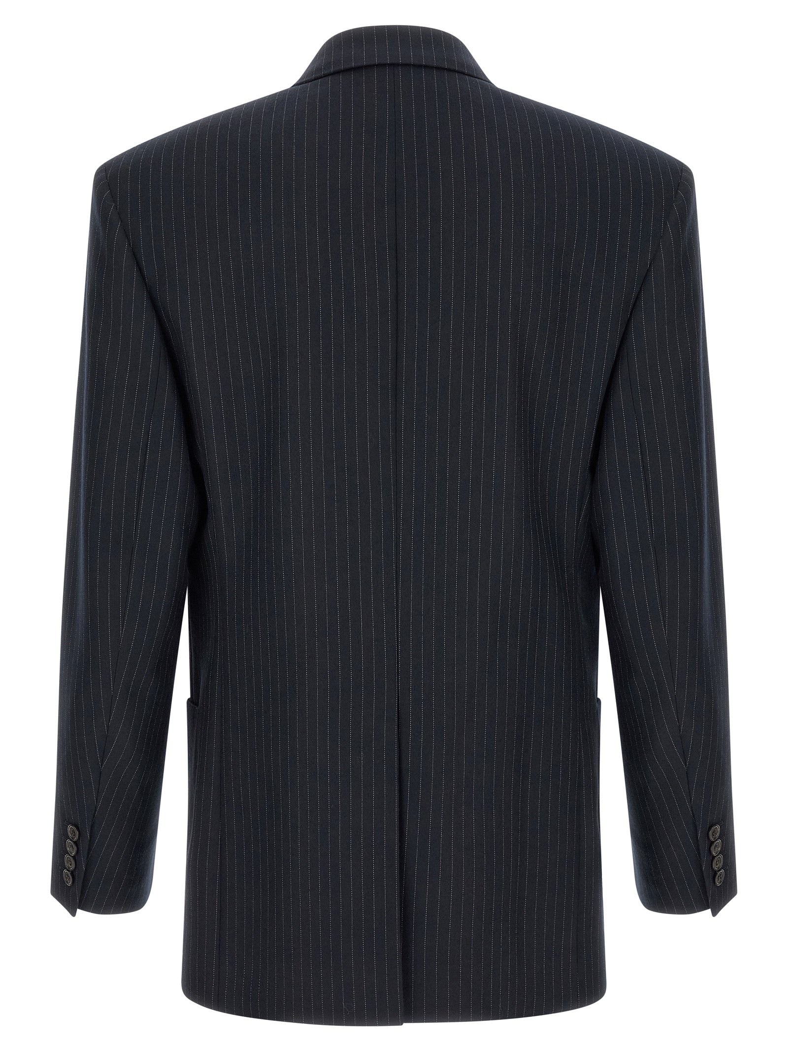Blazer by Saint Laurent for men in virgin wool & silk navy, patterned & pinstripe features an stylish silhouette, showcasing a sophisticated and stylish for a truly stylish finish.