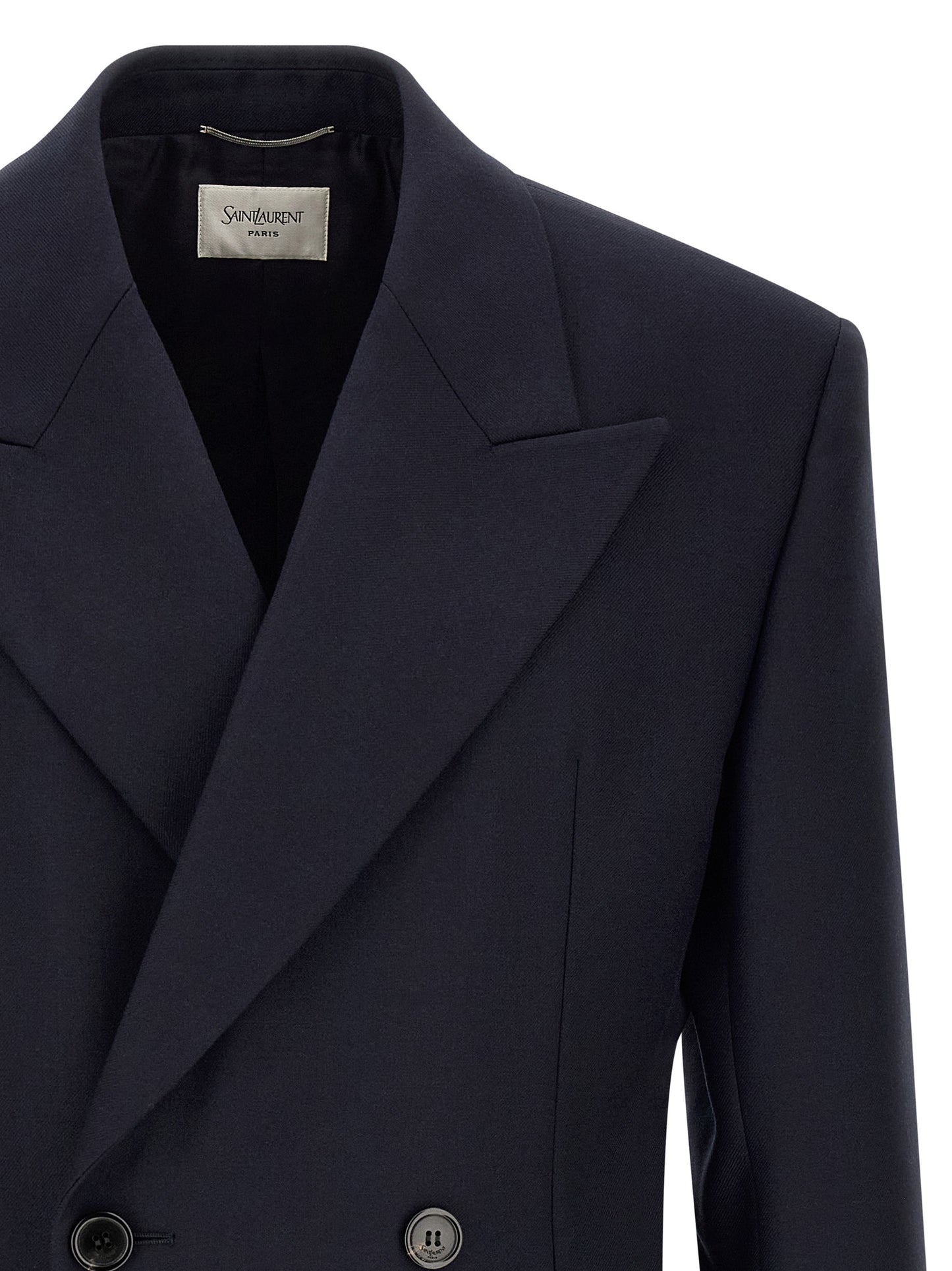 Blazer by Saint Laurent for men in wool navy features an sartorial silhouette, showcasing a sophisticated and sartorial for a truly sartorial finish.