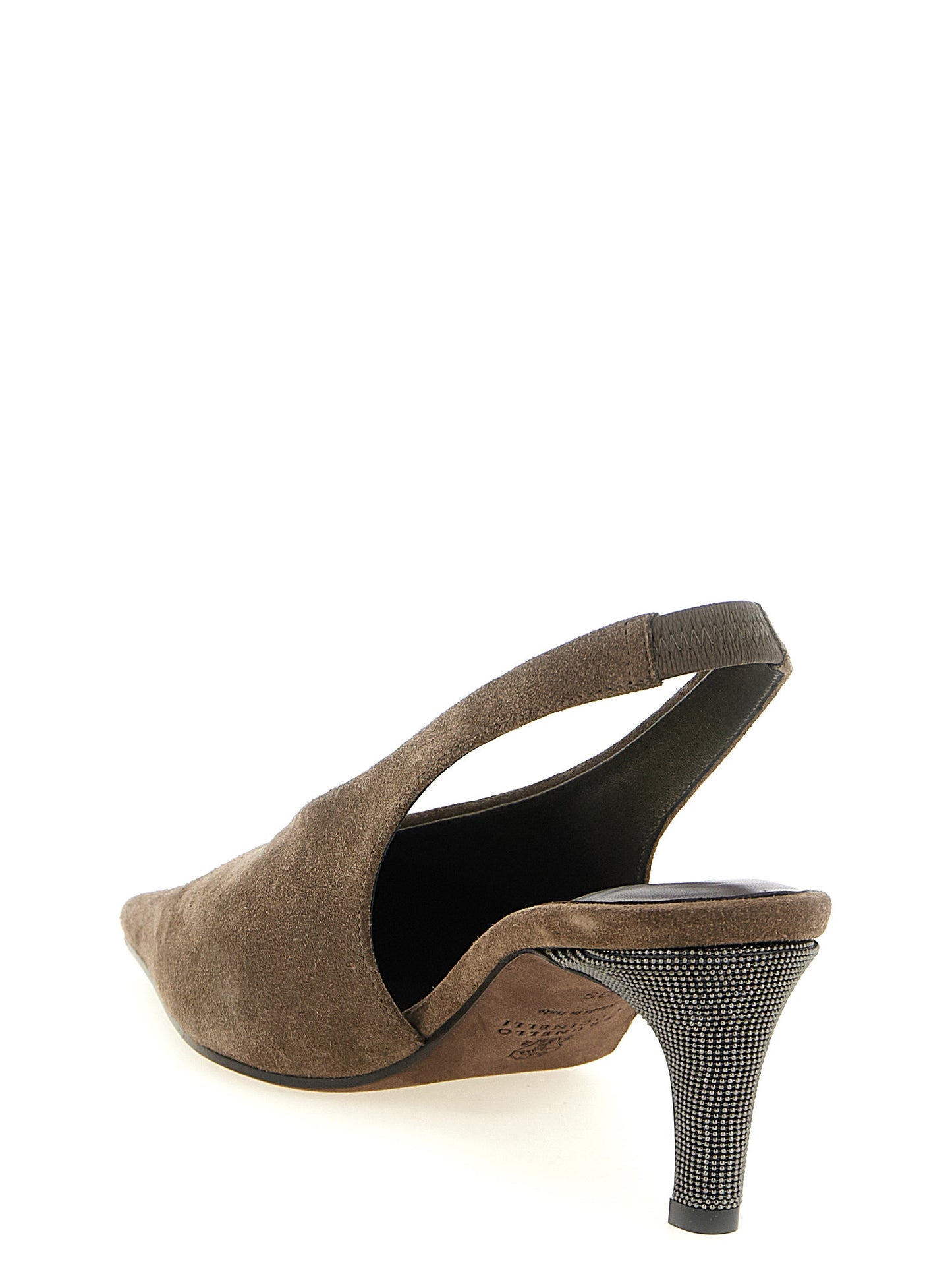 Mid-Heel Slingback Pumps Heels by Brunello Cucinelli for women in suede calfskin leather and gray showcases a effortlessly elegant silhouette as City Monile Women's Suede Calfskin Leather Mid-Heel Slingback Pumps Heels, featuring a effortlessly elegant mid-heel and a effortlessly elegant for an elegant look.