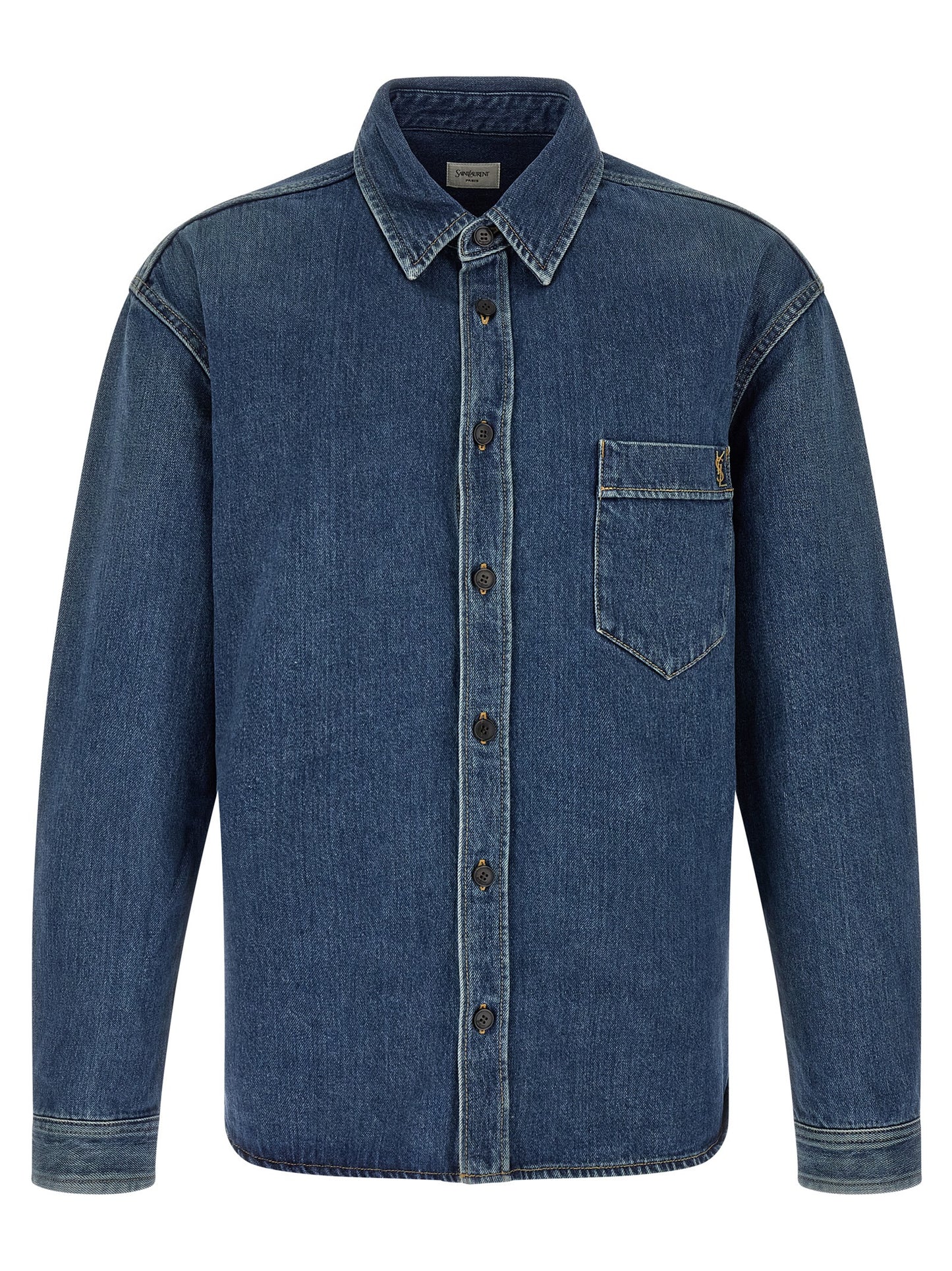 Shirt by Saint Laurent for men in denim cotton blue features an polished silhouette, showcasing a sophisticated and detail for a truly polished finish.