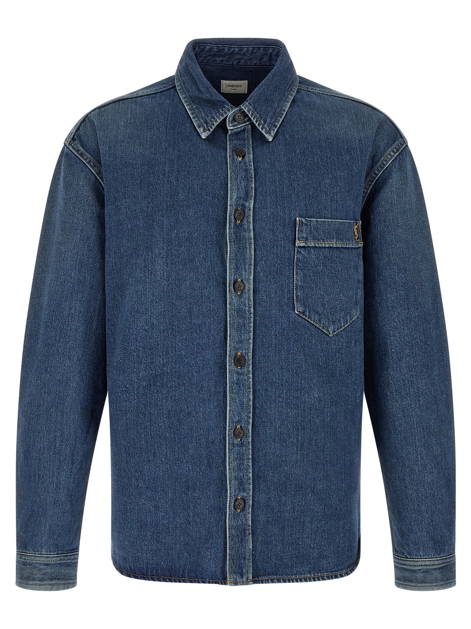 Shirt by Saint Laurent for men in denim cotton blue features an polished silhouette, showcasing a sophisticated and detail for a truly polished finish.