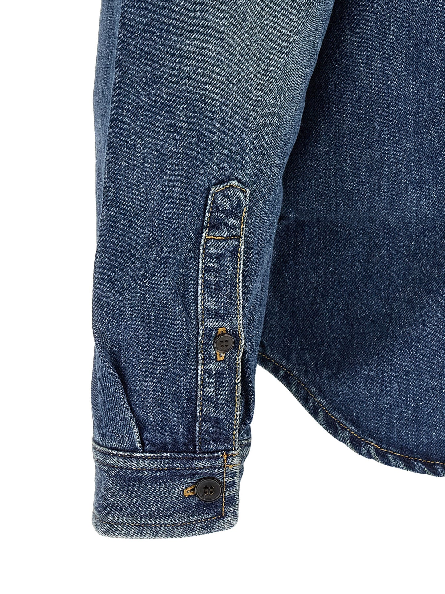 Shirt by Saint Laurent for men in denim cotton blue features an architectural silhouette with a refined and elegant for a architectural look.