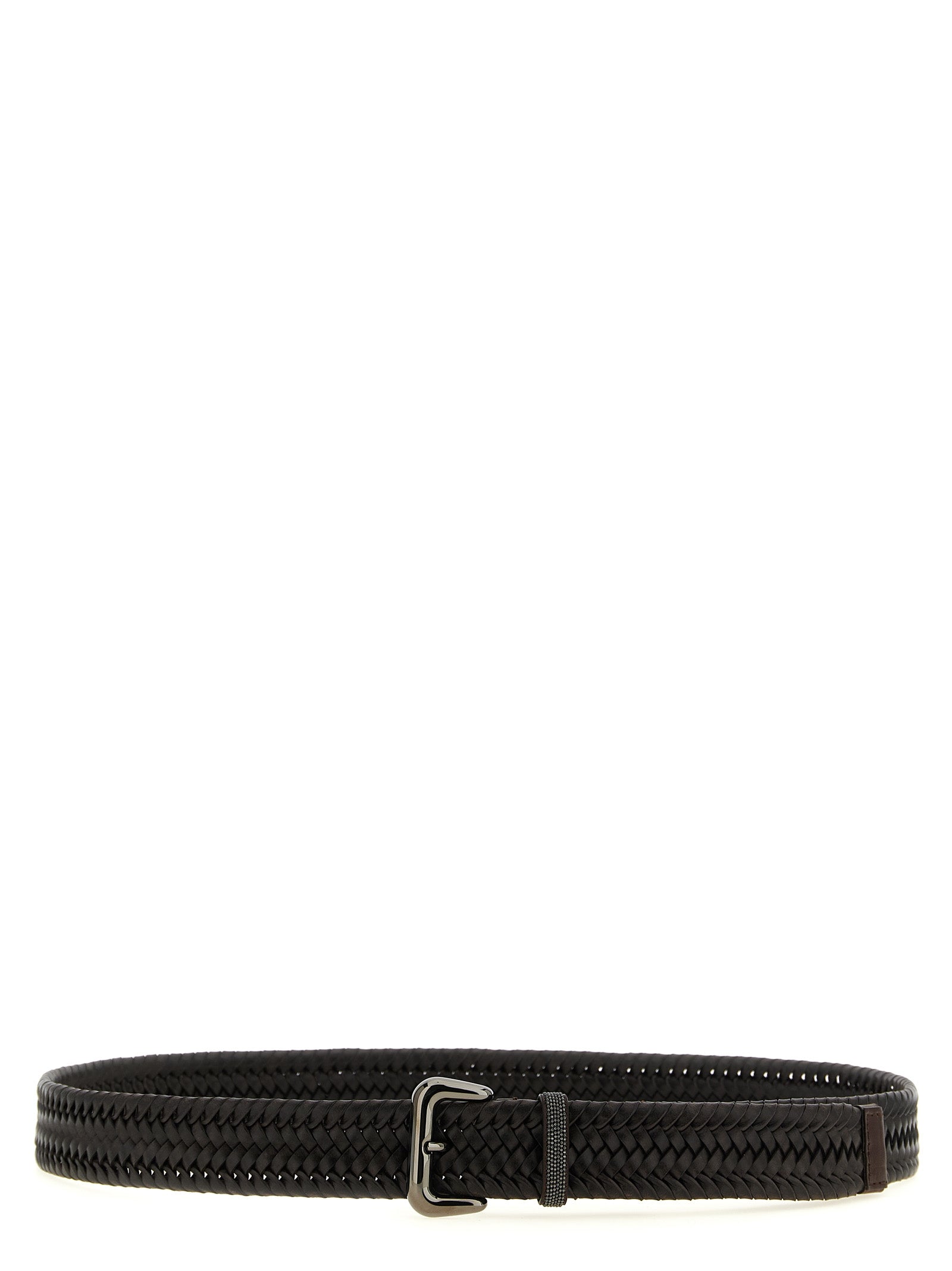Belt by Brunello Cucinelli for women in calf leather & stretch viscose brown, patterned & signature presents a artisanal silhouette from the Monile Calf Leather & Stretch Viscose Belt collection, showcasing an artisanal design and refined craftsmanship for a artisanal look.