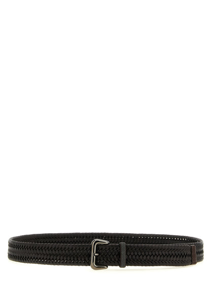 Belt by Brunello Cucinelli for women in calf leather & stretch viscose brown, patterned & signature presents a artisanal silhouette from the Monile Calf Leather & Stretch Viscose Belt collection, showcasing an artisanal design and refined craftsmanship for a artisanal look.