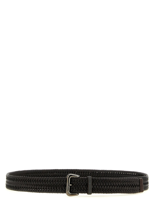 Belt by Brunello Cucinelli for women in calf leather & stretch viscose brown, patterned & signature presents a artisanal silhouette from the Monile Calf Leather & Stretch Viscose Belt collection, showcasing an artisanal design and refined craftsmanship for a artisanal look.
