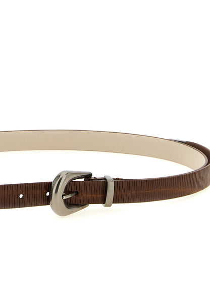 Belt by Brunello Cucinelli for women in bos taurus calfskin leather brown, silver, signature & striped features a versatile silhouette, artfully showcasing the versatile design of the Bos Taurus Calfskin Leather Belt for a sophisticated, premium finish.