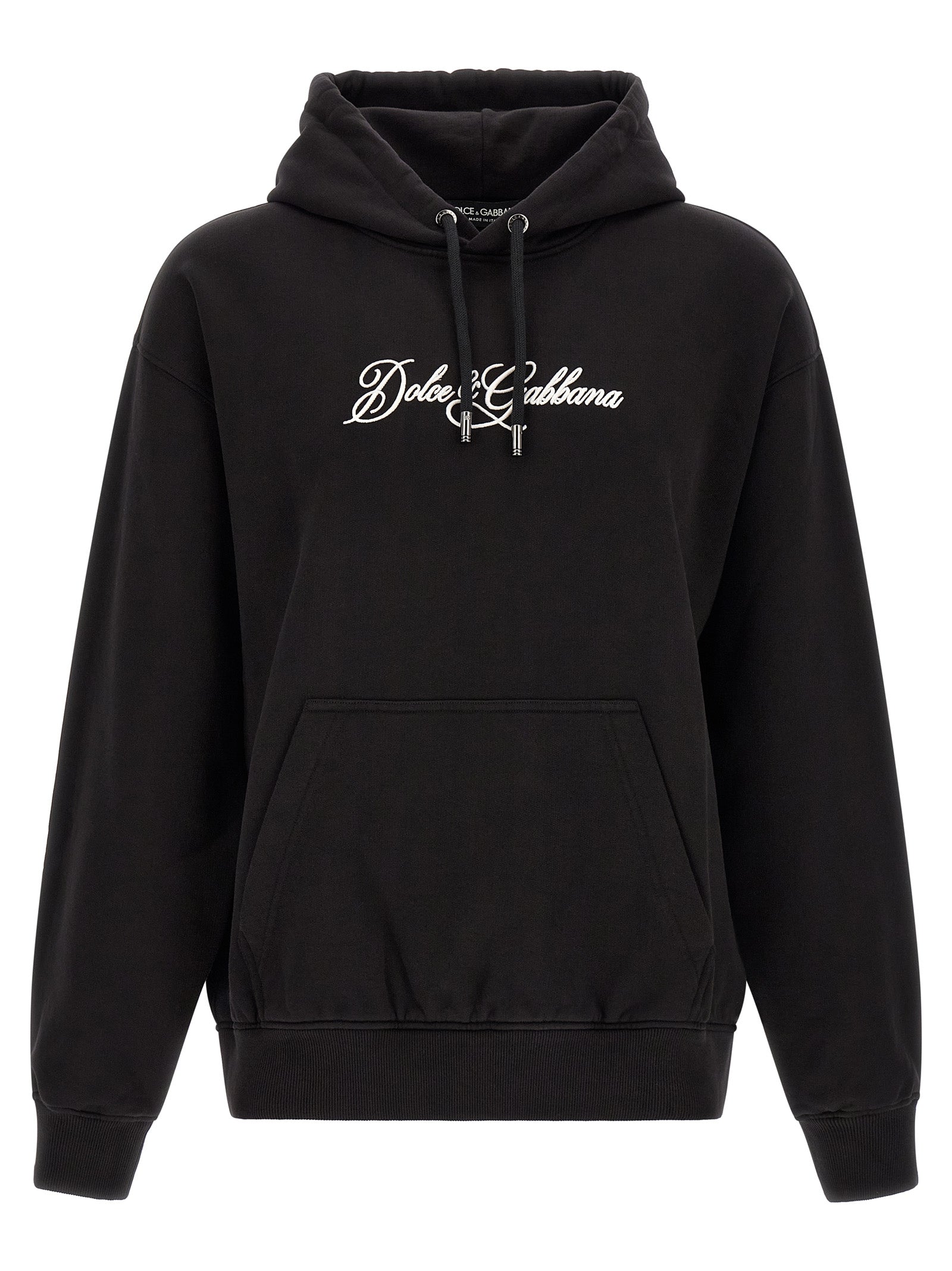 Sweatshirt by Dolce & Gabbana for men in cotton black showcases a slouchy chic silhouette, artfully detailed with a slouchy chic and for a slouchy chic finish.