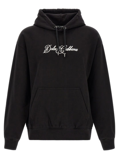 Sweatshirt by Dolce & Gabbana for men in cotton black showcases a slouchy chic silhouette, artfully detailed with a slouchy chic and for a slouchy chic finish.