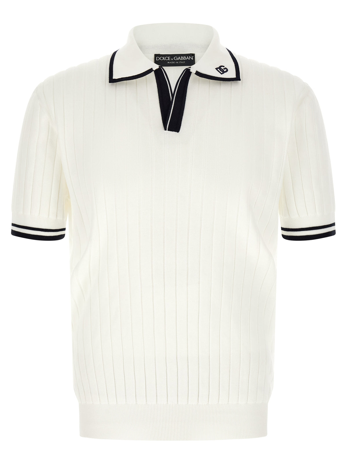 Dolce & Gabbana Men's V Neck Polyamide & Cotton Polo Shirt - Bicolour Black White